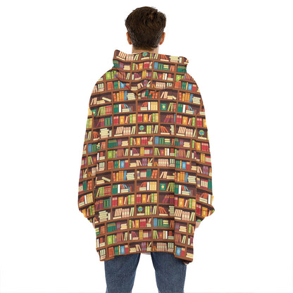 Reading Library Pattern Print Hoodie Blanket