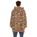 Reading Library Pattern Print Hoodie Blanket