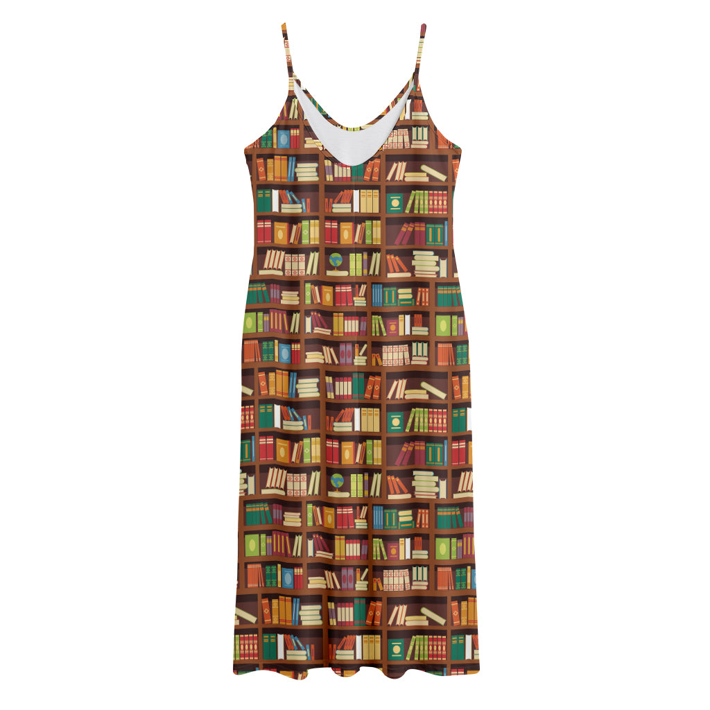 Reading Library Pattern Print Jersey Midi Cami Dress
