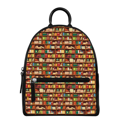 Reading Library Pattern Print Leather Backpack