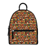 Reading Library Pattern Print Leather Backpack
