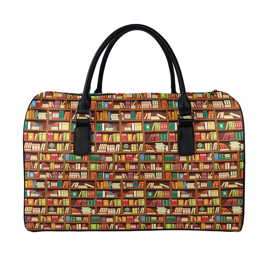 Reading Library Pattern Print Leather Duffle Bag