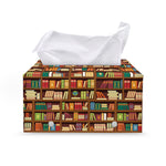 Reading Library Pattern Print Leather Tissue Box Cover