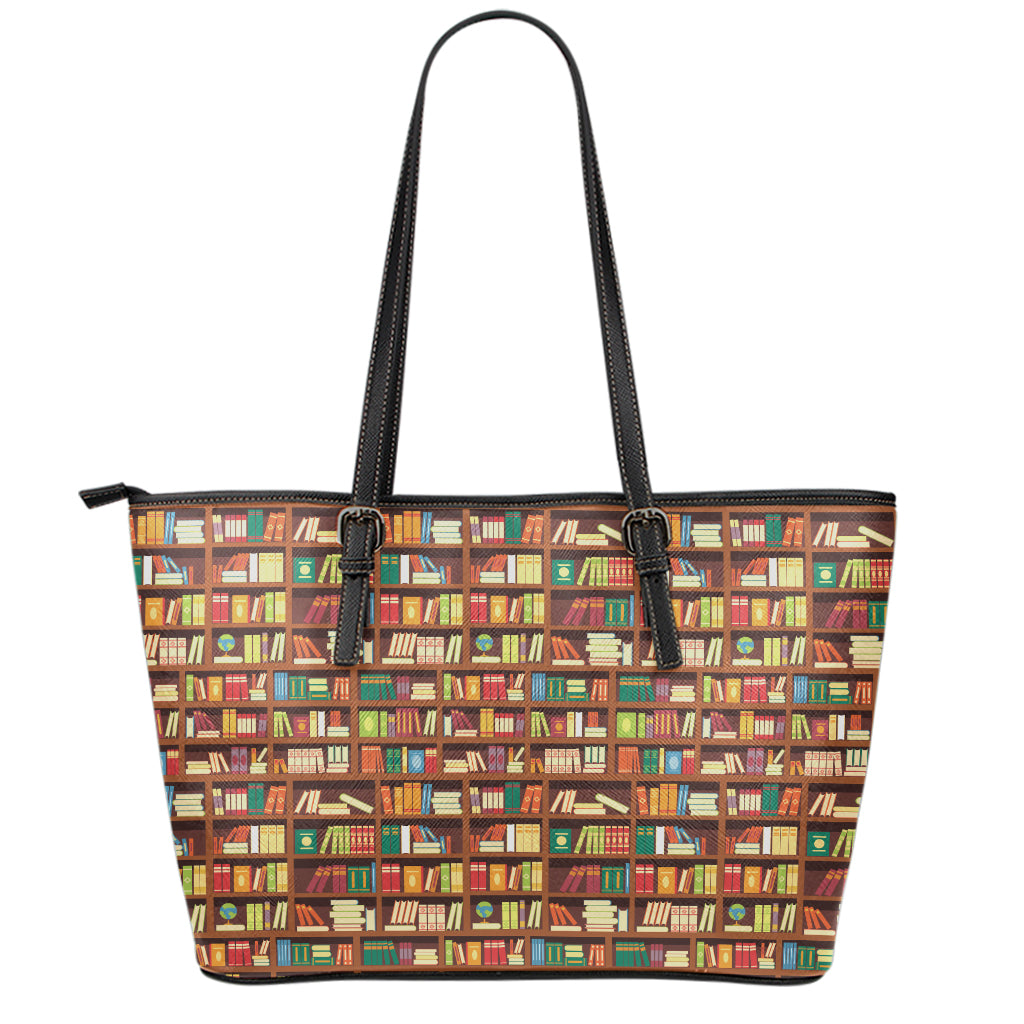 Reading Library Pattern Print Leather Tote Bag