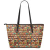 Reading Library Pattern Print Leather Tote Bag