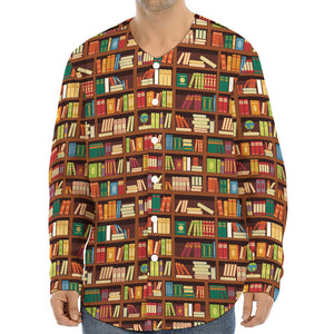 Reading Library Pattern Print Long Sleeve Baseball Jersey