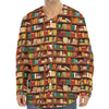 Reading Library Pattern Print Long Sleeve Baseball Jersey