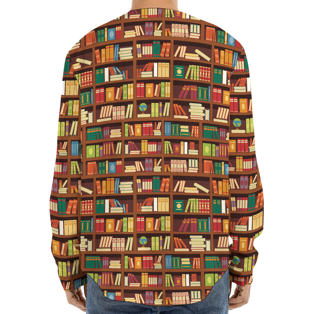 Reading Library Pattern Print Long Sleeve Baseball Jersey