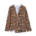 Reading Library Pattern Print Long Sleeve Short Coat