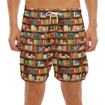 Reading Library Pattern Print Men's Split Running Shorts