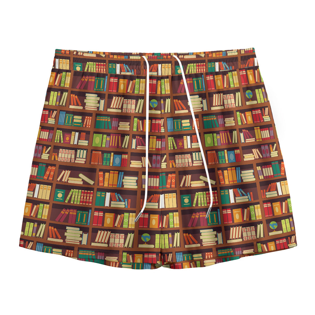 Reading Library Pattern Print Mesh Shorts