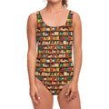 Reading Library Pattern Print One Piece Swimsuit