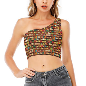 Reading Library Pattern Print One Shoulder Crop Top