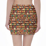 Reading Library Pattern Print Pencil Mini Skirt