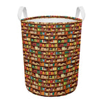 Reading Library Pattern Print Round Laundry Basket