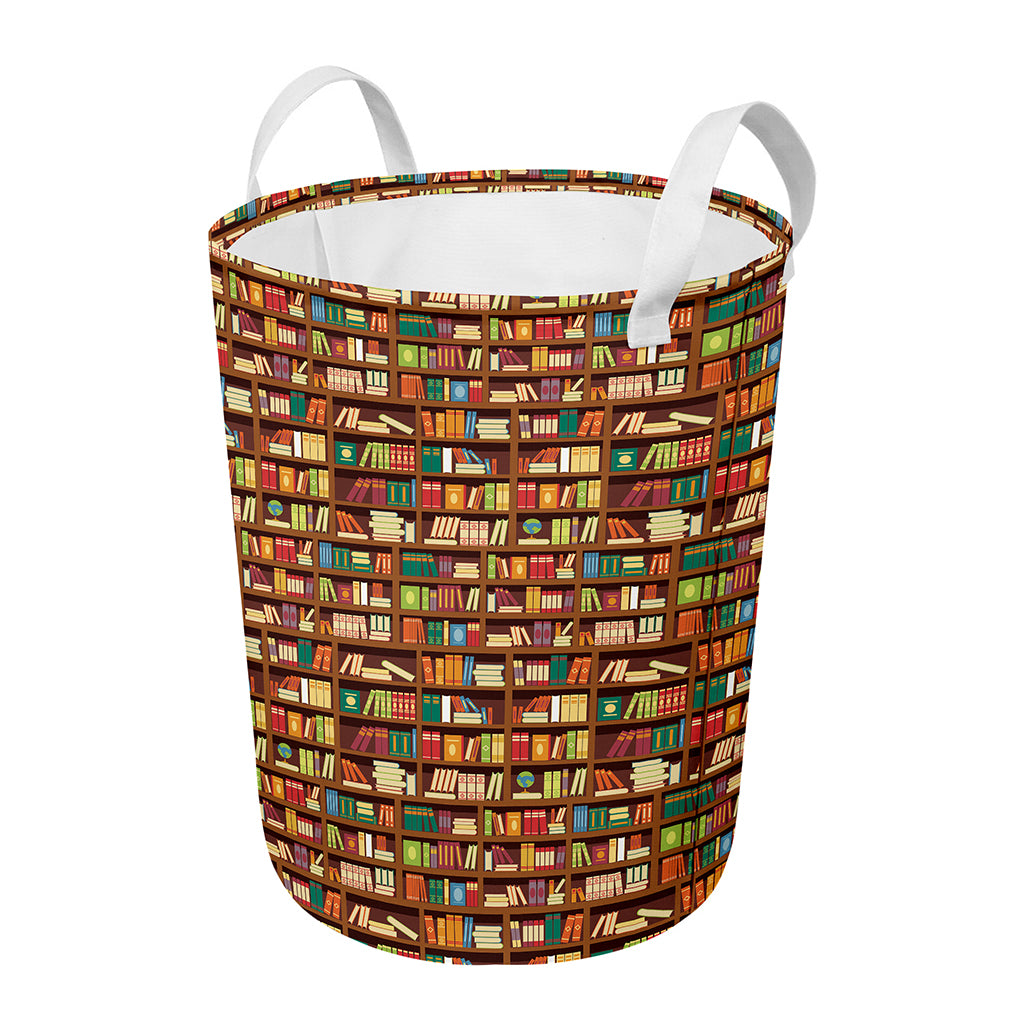 Reading Library Pattern Print Round Laundry Basket
