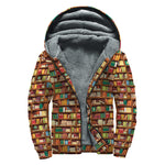 Reading Library Pattern Print Sherpa Lined Zip Up Hoodie