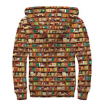 Reading Library Pattern Print Sherpa Lined Zip Up Hoodie