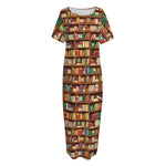 Reading Library Pattern Print Short Sleeve Long Nightdress