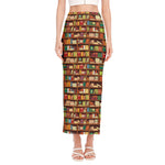 Reading Library Pattern Print Side Slit Maxi Skirt