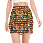 Reading Library Pattern Print Side Slit Mini Skirt