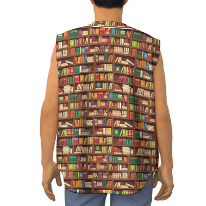 Reading Library Pattern Print Sleeveless Baseball Jersey