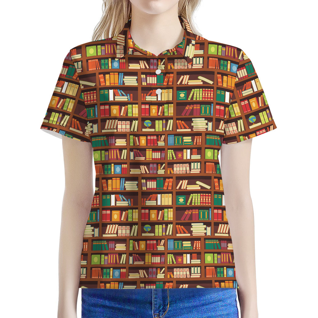 Reading Library Pattern Print Women's Polo Shirt