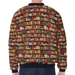 Reading Library Pattern Print Zip Sleeve Bomber Jacket