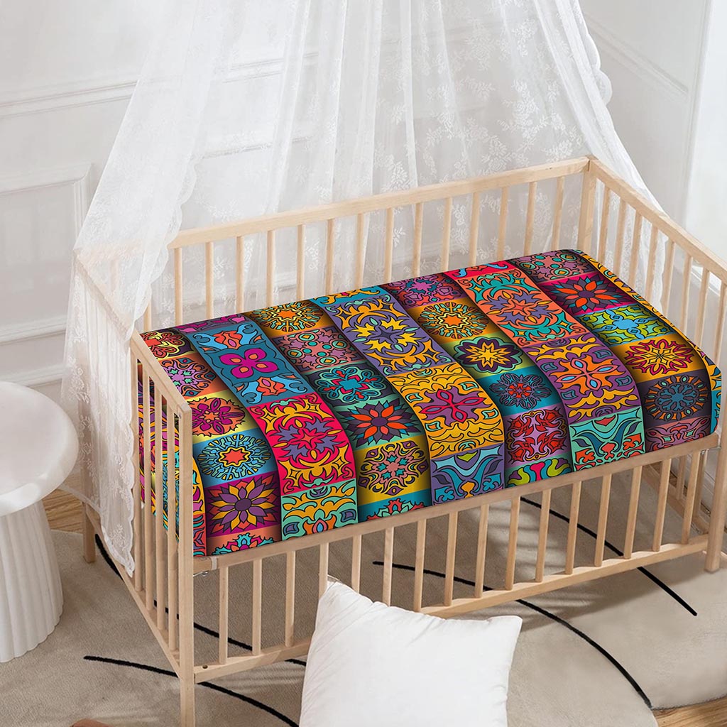 Rectangle Mandala Bohemian Pattern Print Baby Crib Sheet