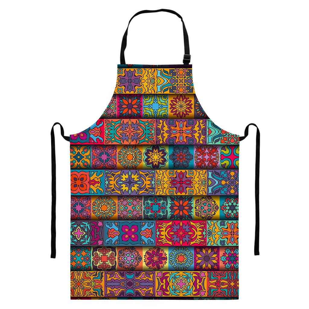 Rectangle Mandala Bohemian Pattern Print Bib Apron With Pocket
