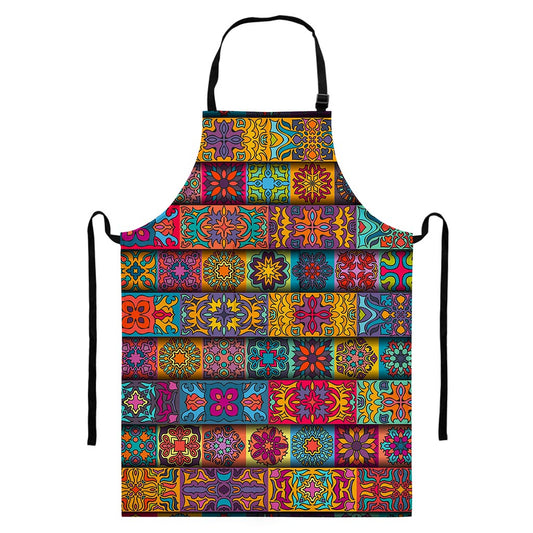 Rectangle Mandala Bohemian Pattern Print Bib Apron With Pocket