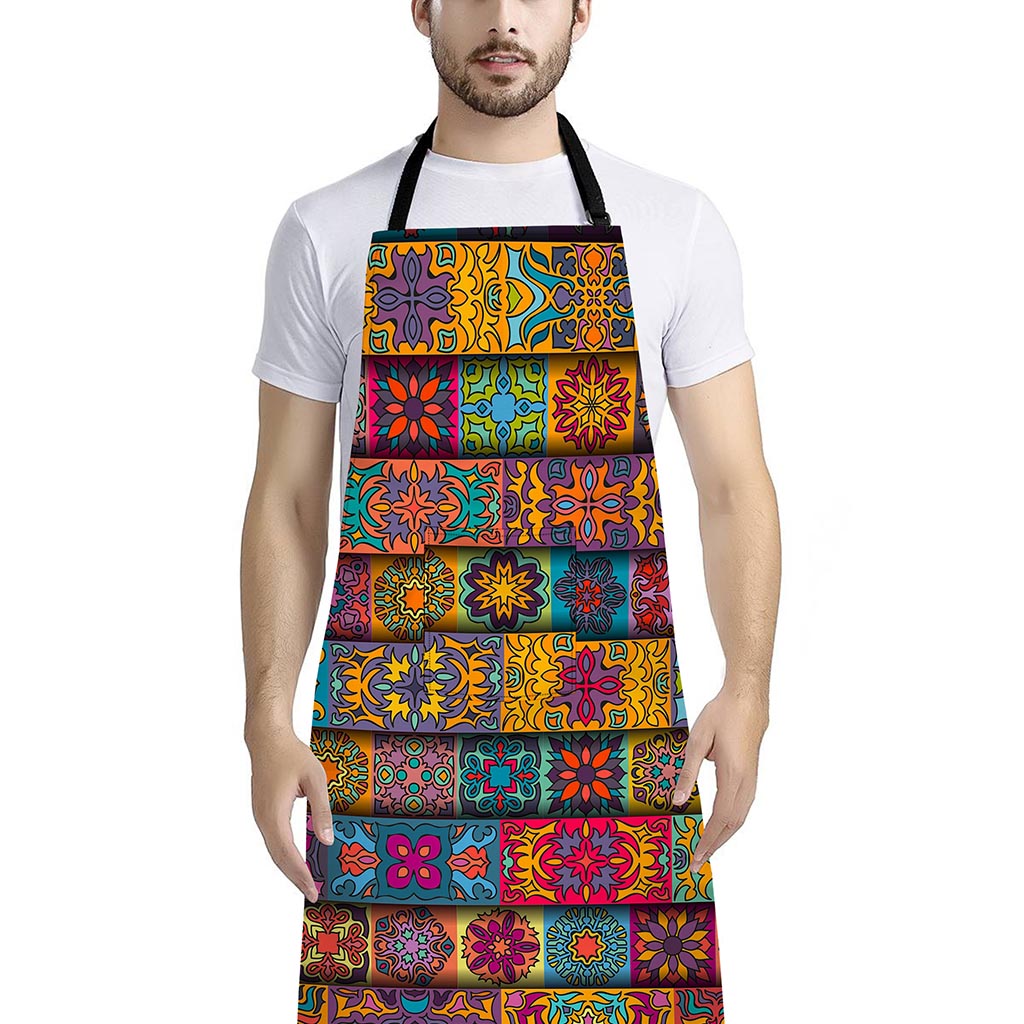 Rectangle Mandala Bohemian Pattern Print Bib Apron With Pocket
