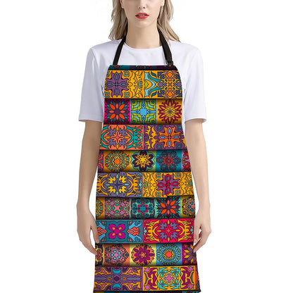 Rectangle Mandala Bohemian Pattern Print Bib Apron With Pocket