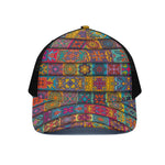 Rectangle Mandala Bohemian Pattern Print Black Mesh Trucker Cap