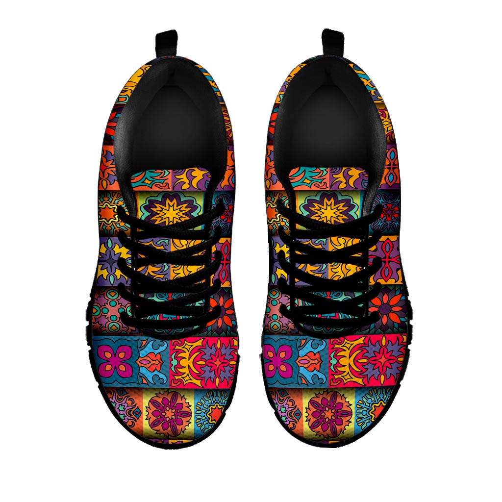 Rectangle Mandala Bohemian Pattern Print Black Running Shoes