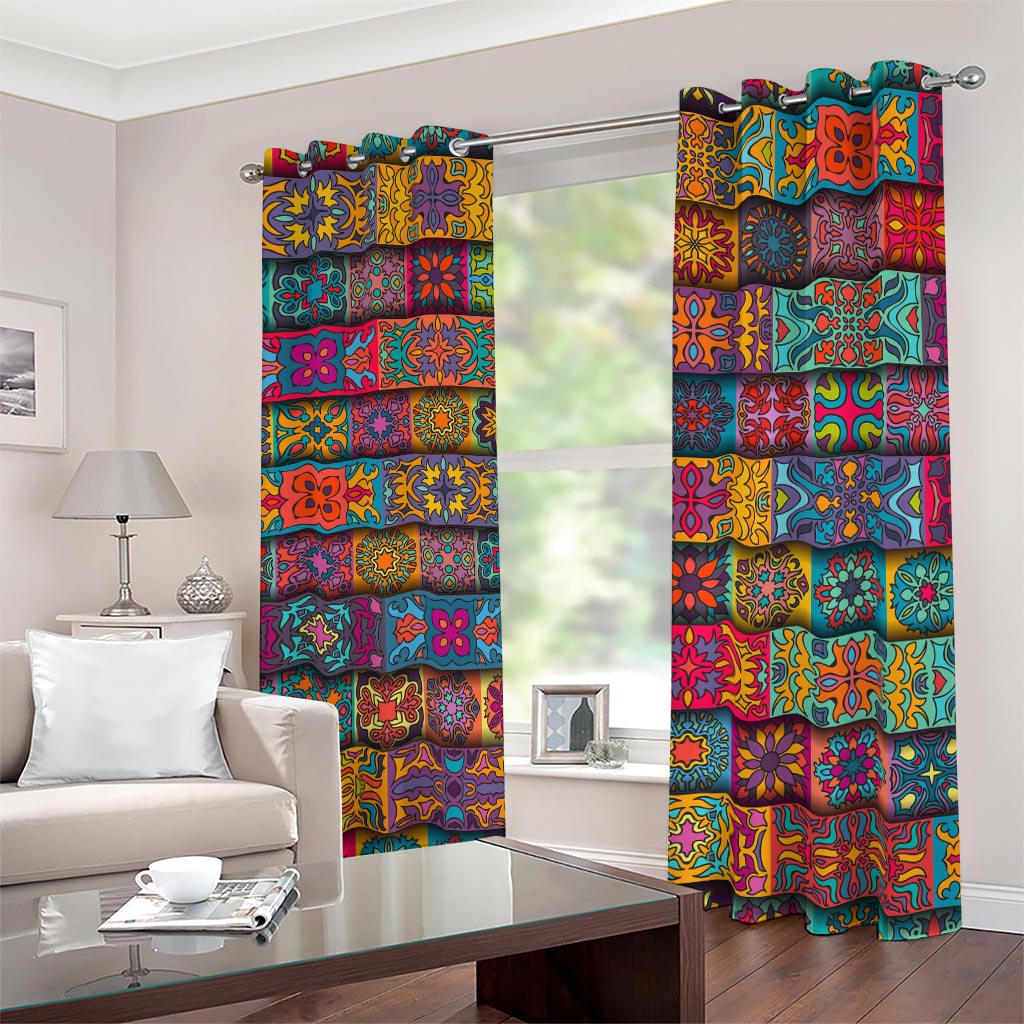 Rectangle Mandala Bohemian Pattern Print Blackout Grommet Curtains