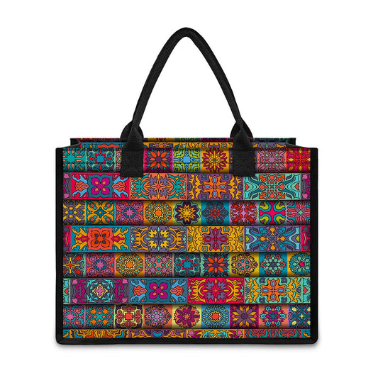 Rectangle Mandala Bohemian Pattern Print Canvas Tote Bag