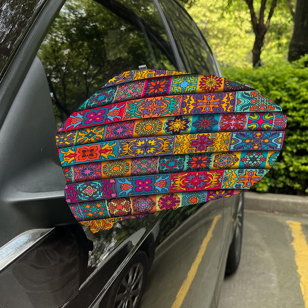 Rectangle Mandala Bohemian Pattern Print Car Side Mirror Covers