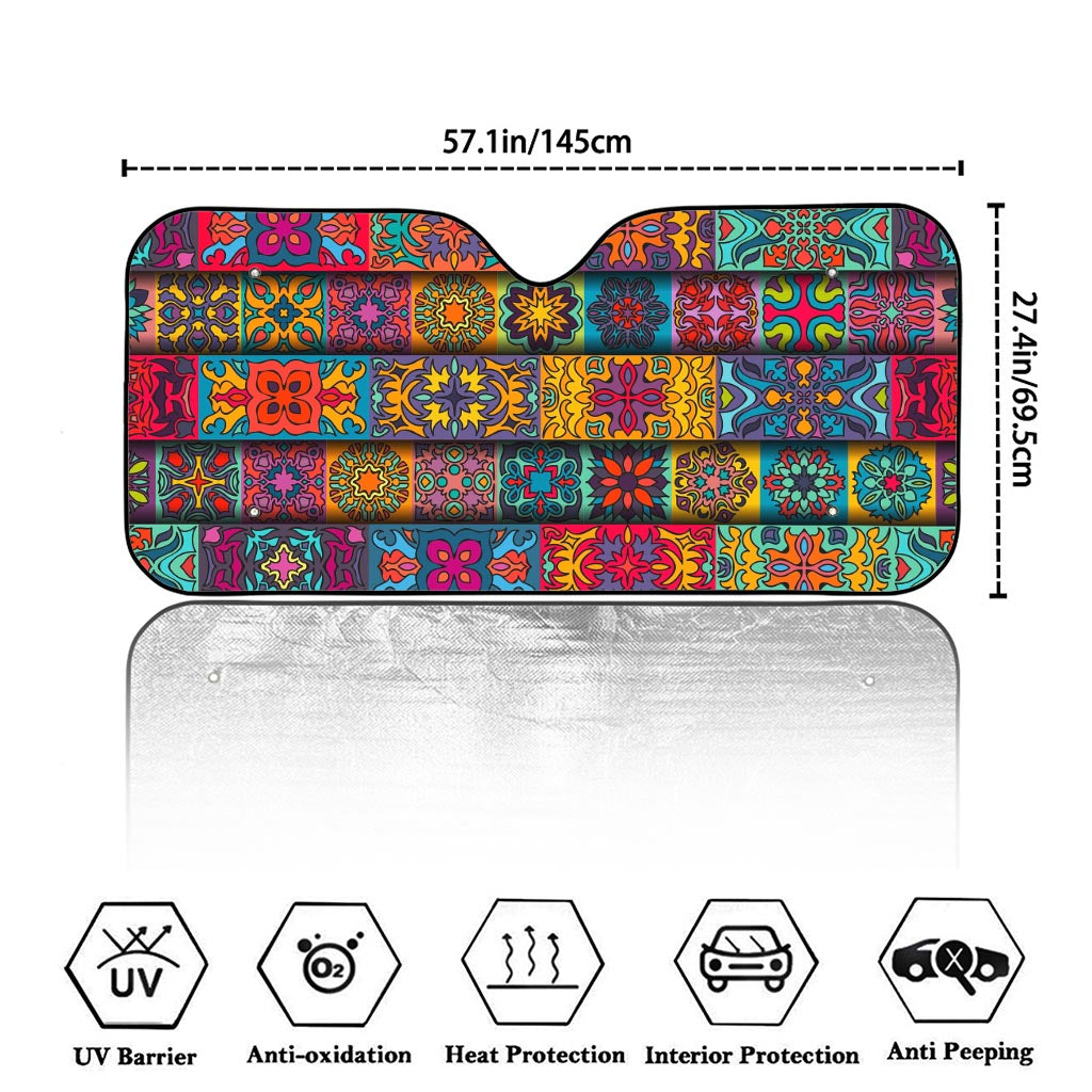 Rectangle Mandala Bohemian Pattern Print Car Windshield Sun Shade
