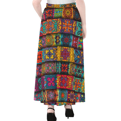 Rectangle Mandala Bohemian Pattern Print Chiffon Maxi Skirt