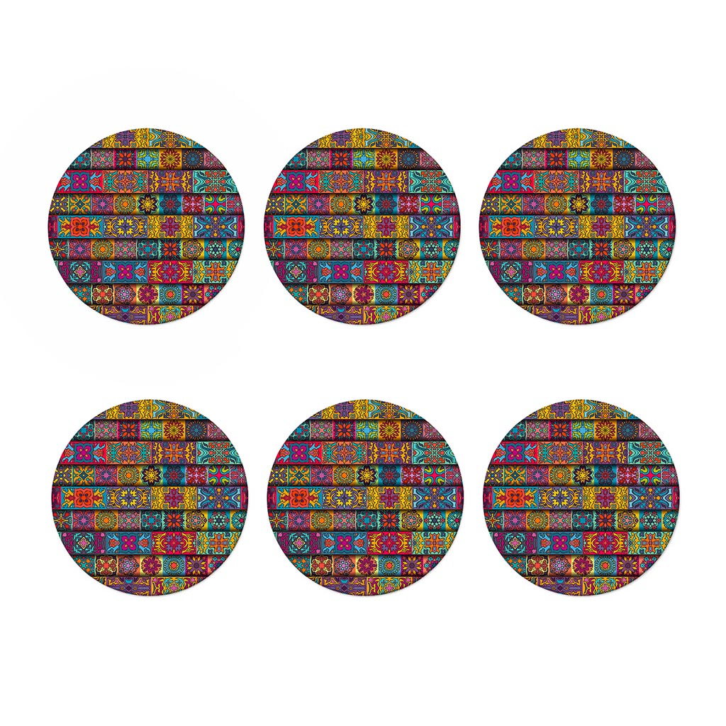 Rectangle Mandala Bohemian Pattern Print Coaster Set