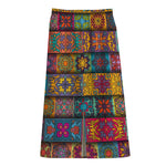 Rectangle Mandala Bohemian Pattern Print Cotton Front Slit Maxi Skirt
