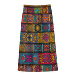 Rectangle Mandala Bohemian Pattern Print Cotton Front Slit Maxi Skirt