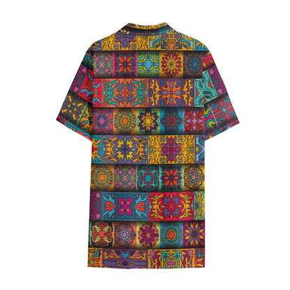 Rectangle Mandala Bohemian Pattern Print Cotton Hawaiian Shirt