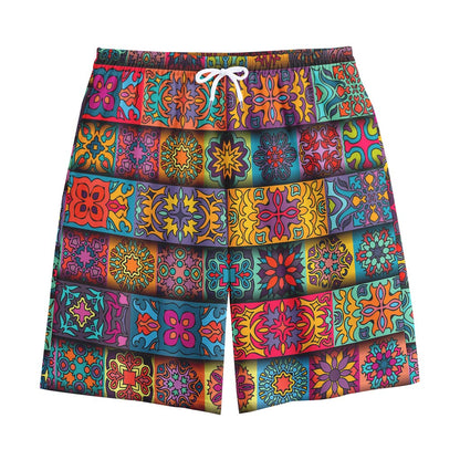 Rectangle Mandala Bohemian Pattern Print Cotton Shorts