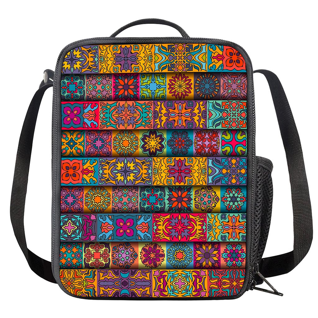 Rectangle Mandala Bohemian Pattern Print Crossbody Lunch Bag