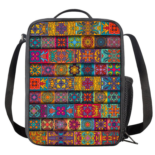 Rectangle Mandala Bohemian Pattern Print Crossbody Lunch Bag