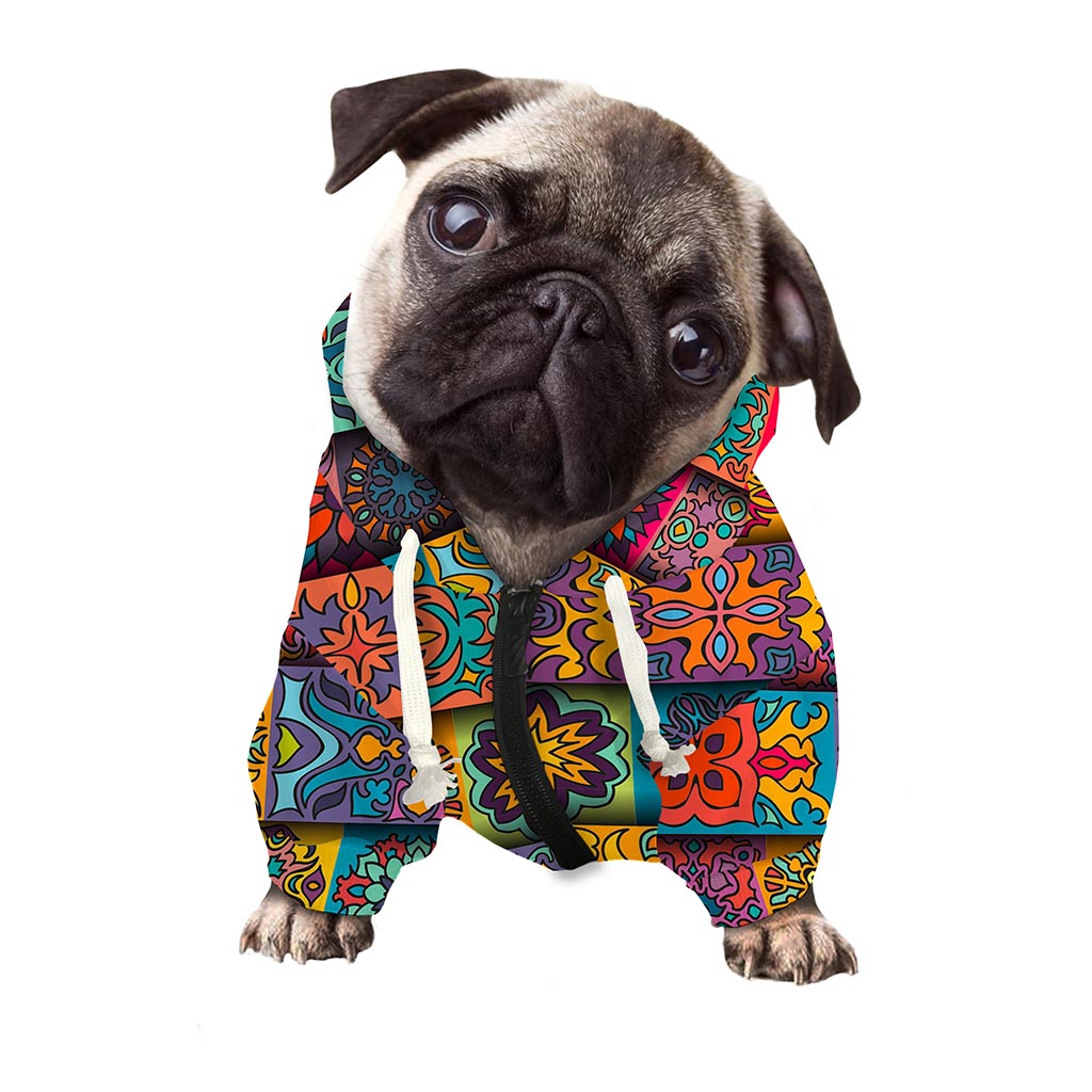Rectangle Mandala Bohemian Pattern Print Dog Zip Up Hoodie