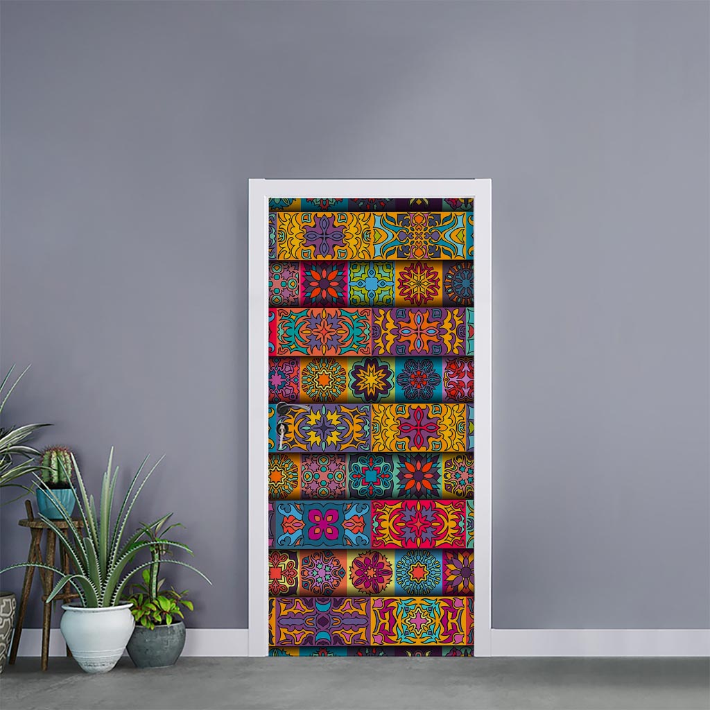 Rectangle Mandala Bohemian Pattern Print Door Sticker