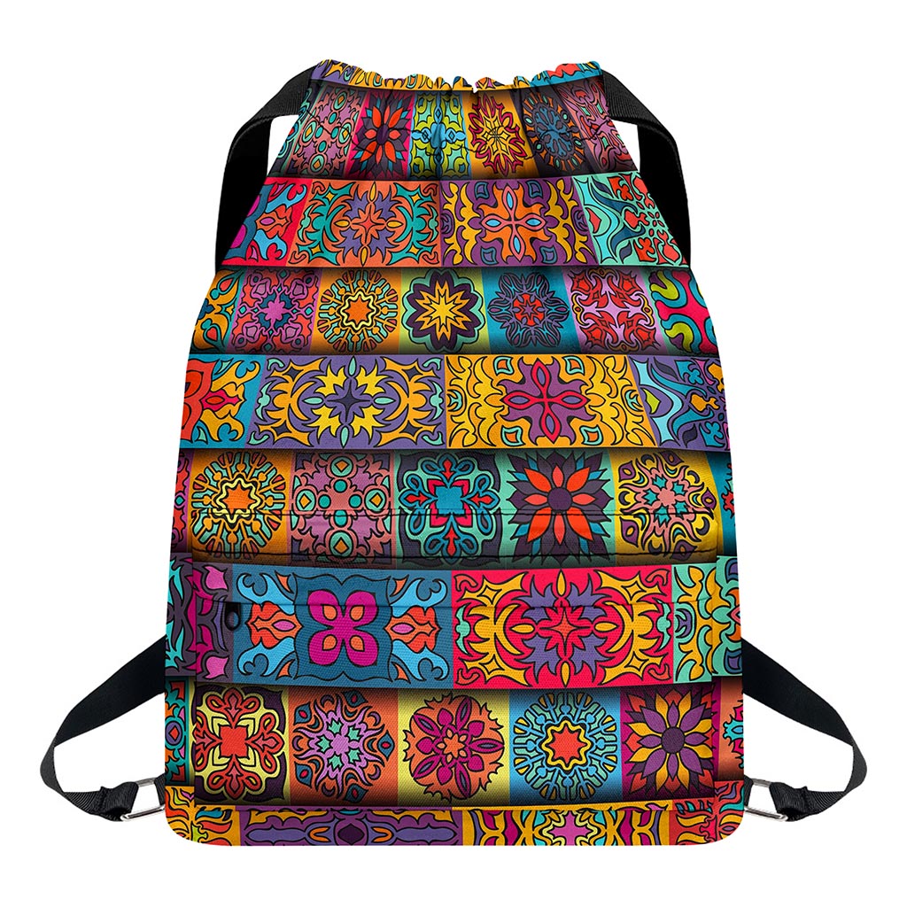 Rectangle Mandala Bohemian Pattern Print Drawstring Backpack